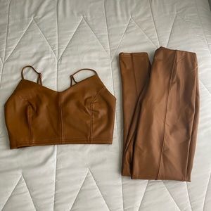 Brown Faux Leather Two Piece Set